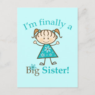 I'm Finally a Big Sister Stick Figure Girl Postcard