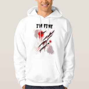 I'm Fine Bloody Halloween Zombie Humor Blood Cuts  Hoodie