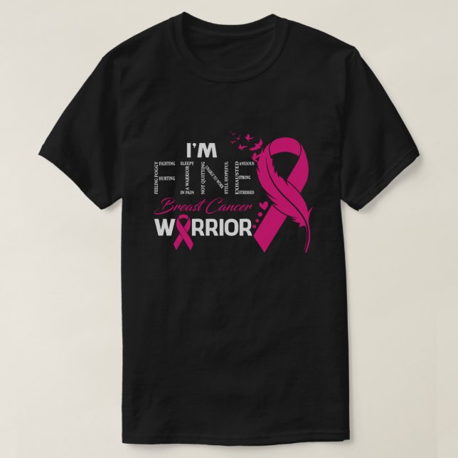 I'm Fine Breast Cancer Warrior Awareness Feather T-Shirt (Design Front)