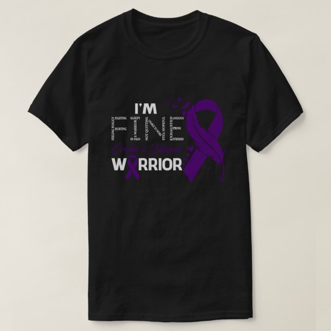 I'm Fine Crohn's Disease Warrior Awareness Feather T-Shirt (Design Front)