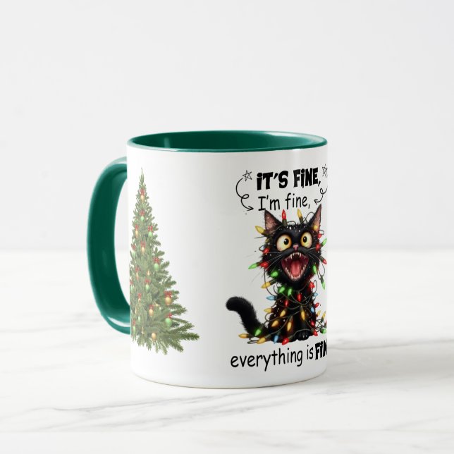 I'm Fine Everything Is Fine Cat Christmas Lights  Mug (Front Left)