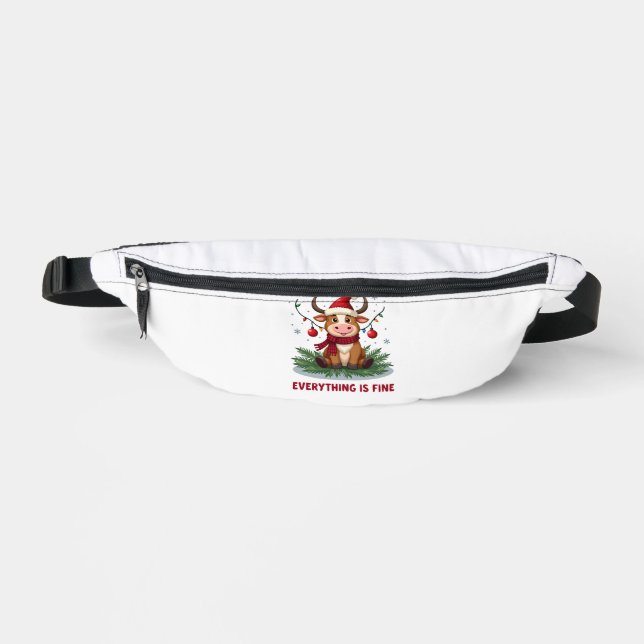 I'm Fine Everything is Fine Christmas Highland Cow Bum Bags (Front)