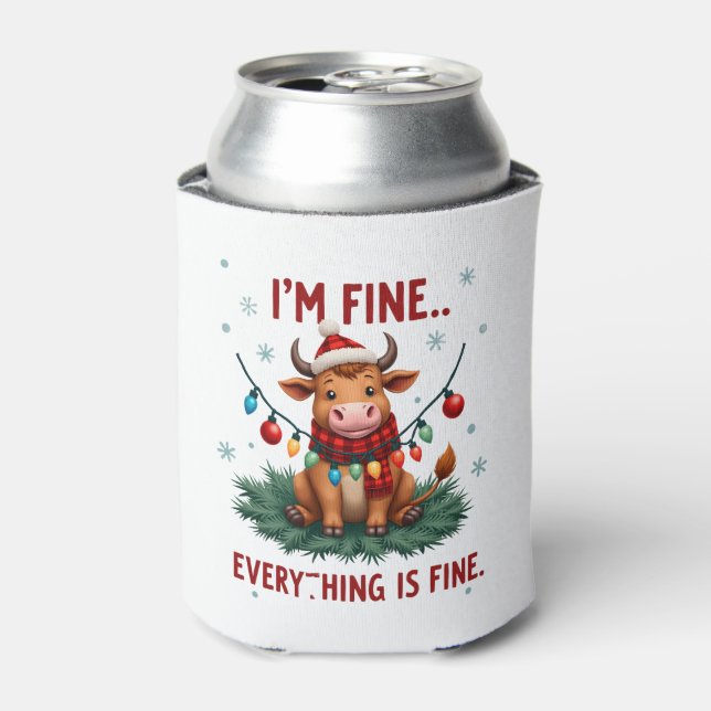 I'm Fine Everything is Fine Christmas Highland Cow Can Cooler (Can Front)