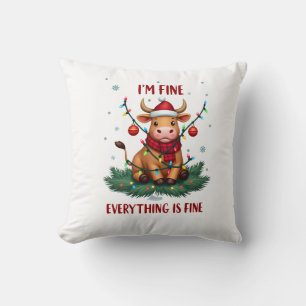 I'm Fine Everything is Fine Christmas Highland Cow Cushion