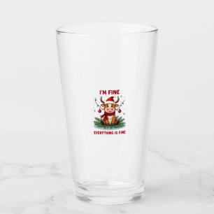 I'm Fine Everything is Fine Christmas Highland Cow Glass