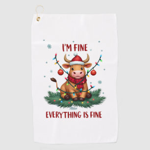 I'm Fine Everything is Fine Christmas Highland Cow Golf Towel