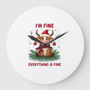 I'm Fine Everything is Fine Christmas Highland Cow Large Clock