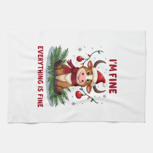 I'm Fine Everything is Fine Christmas Highland Cow Tea Towel