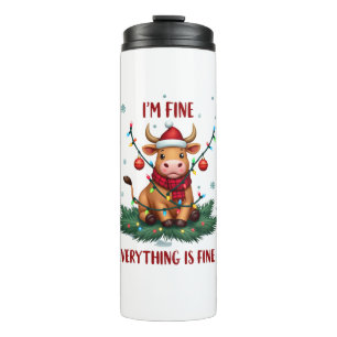 I'm Fine Everything is Fine Christmas Highland Cow Thermal Tumbler