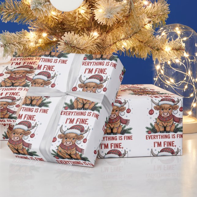 I'm Fine Everything is Fine Christmas Highland Cow Wrapping Paper (Holidays)