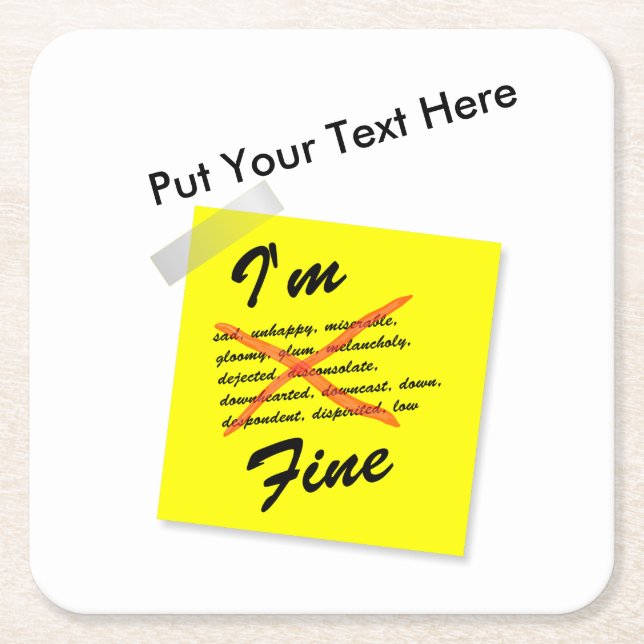 I'm Fine Note Square Paper Coaster (Front)