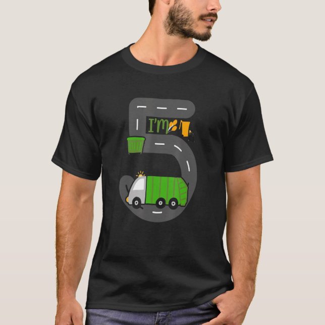 I'm Five 5 Year Old Birthday Boy Garbage Truck Tod T-Shirt (Front)