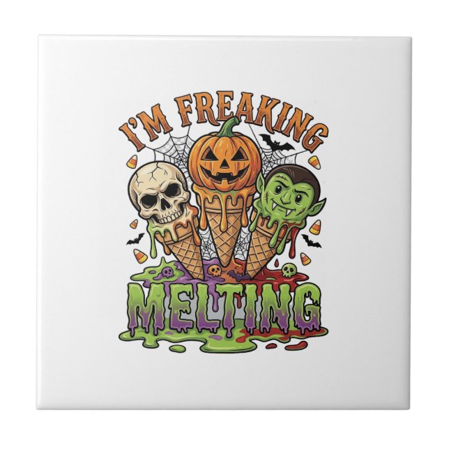 Im Freaking Melting Halloween Ice Cream Skull Pump Ceramic Tile (Front)