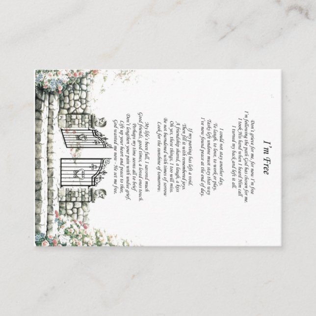 I'm Free Black Back Memorial Remembrance Card (Front)