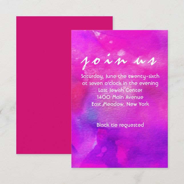 I'M FUCHSIA WATERCOLOR Bat Mitzvah Reception Card (Front/Back)