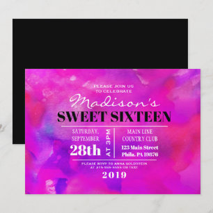 I'M FUSHIA WATERCOLOR Sweet Sixteen Invitation