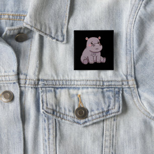 "I'm fussy." Cartoon, Cute Pouting Hippo 15 Cm Square Badge