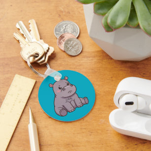 "I'm fussy." Cartoon, Cute Pouting Hippo Key Ring