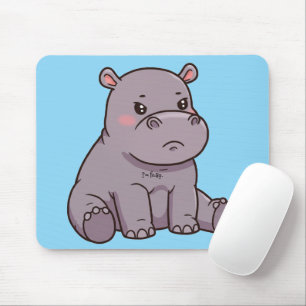 "I'm fussy." Cartoon, Cute Pouting Hippo Mouse Pad