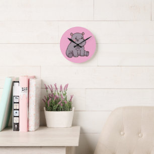 "I'm fussy." Cartoon, Cute Pouting Hippo Round Clock