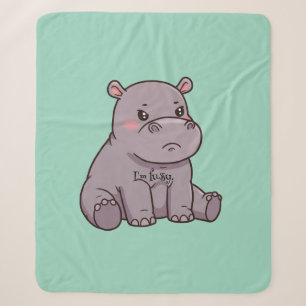 "I'm fussy." Cartoon, Cute Pouting Hippo Sherpa Blanket