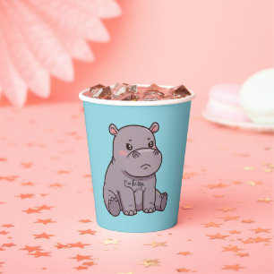 "I'm fussy." Cute, Cartoon Hippo, Pouting Paper Cups