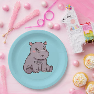 "I'm fussy." Cute, Cartoon Hippo, Pouting Paper Plate