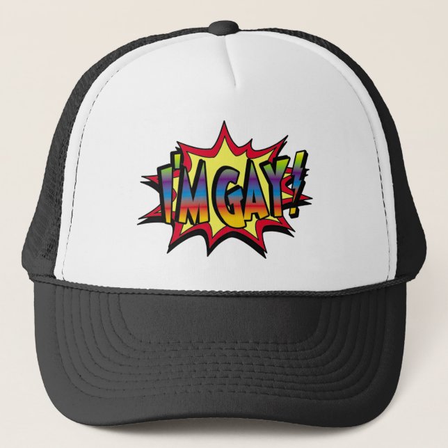 I'm Gay Burst Trucker Hat (Front)