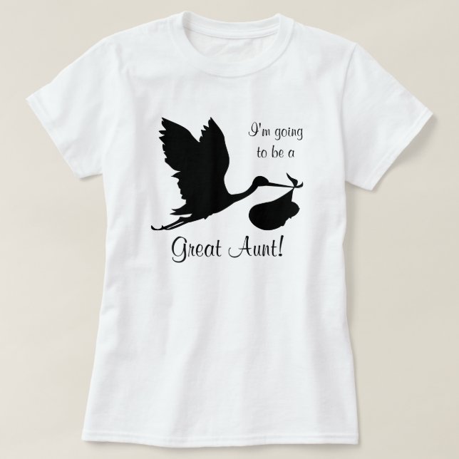 I'm Going to be a Great Aunt Black Stork T-Shirt (Design Front)