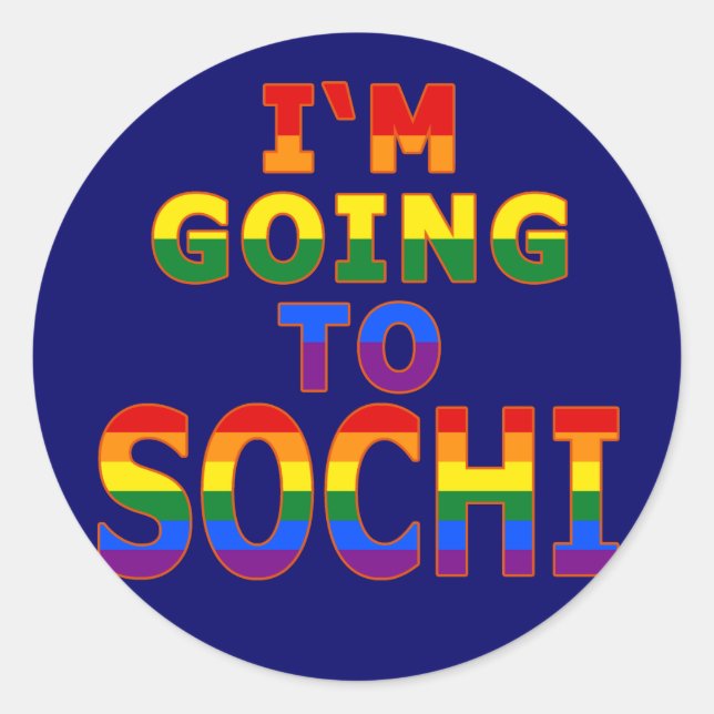 I'm Going to Sochi in Gay Pride Rainbow Colours Classic Round Sticker (Front)
