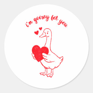 I'm Goosey For You Valentine Goose Hearts Minimal  Classic Round Sticker