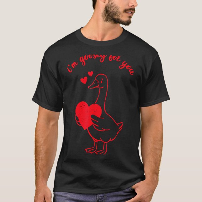 I'm Goosey For You Valentine Goose Hearts Minimal  T-Shirt (Front)