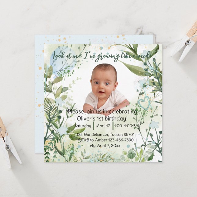 I'm growing like a weed, 1st birthday boy, (Front/Back In Situ)