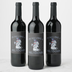 I'm Having a Meltdown Funny Christmas Snowman Gift Wine Label