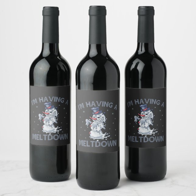 I'm Having a Meltdown Funny Christmas Snowman Gift Wine Label (Bottles)