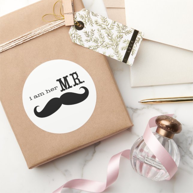 I'm Her Mr. Moustache Groom Classic Round Sticker (Gifting)