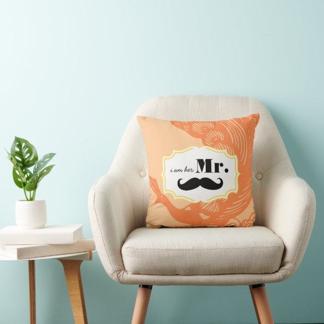 I'm Her Mr. Moustache Peach Peacock Pillow (Chair)