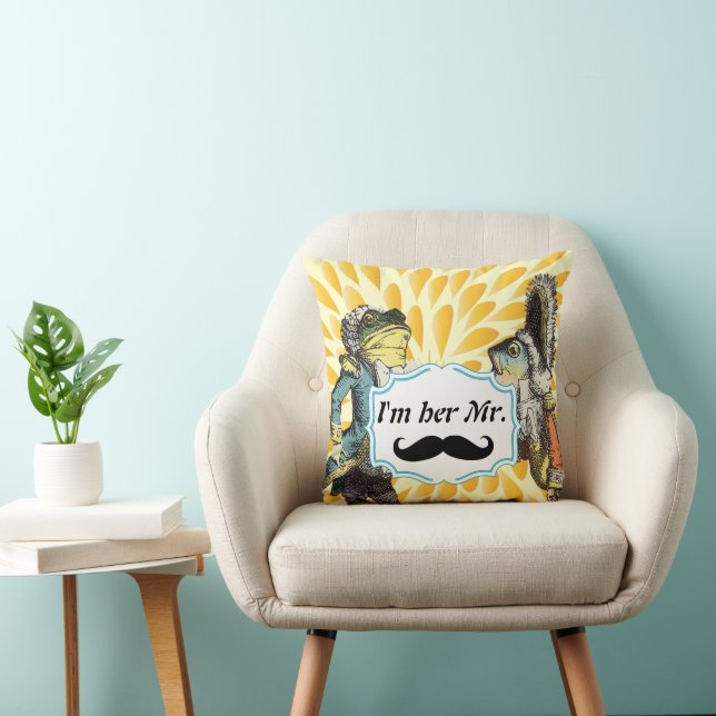 I'm Her Mr. Mustard Yellow Moustache Floral Pillow (Chair)
