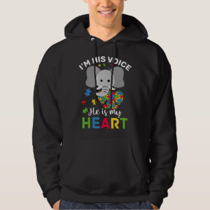 I'm Her Voice He Is My Heart Autism Mum Autism Awa Hoodie