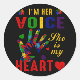 I'm Her Voice She is My Heart Autism Mom Pink Classic Round Sticker