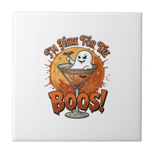 Im Here Boos Halloween Ghost Drink Spiderweb Bat_1 Ceramic Tile
