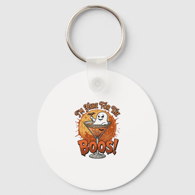 Im Here Boos Halloween Ghost Drink Spiderweb Bat_1 Key Ring (Front)