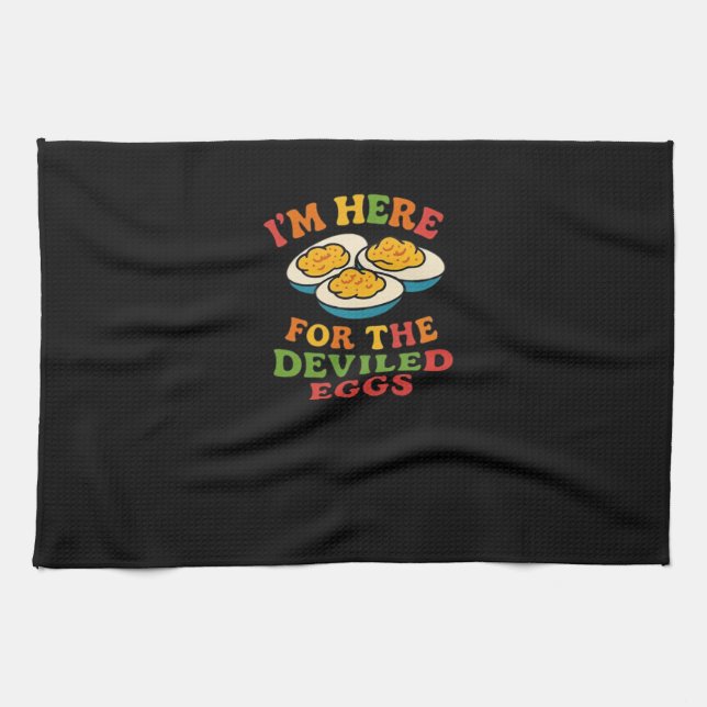 I'm Here for the Deviled Eggs Thanksgiving Classic Tea Towel (Horizontal)