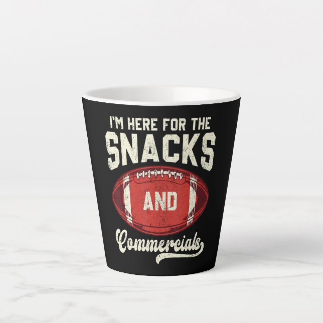 I'm Here For The Snacks And Commercials Football Latte Mug (Front)