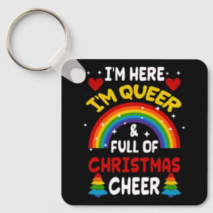 Im Here Im Queer Christmas LGBTQ Gay Pride Rainbow Key Ring