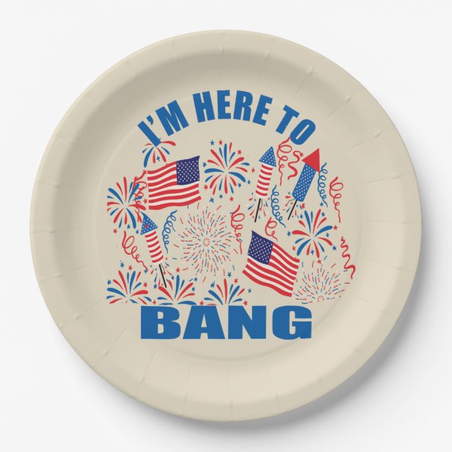 I'm here to bang funny 4th of july paper plate (Front)