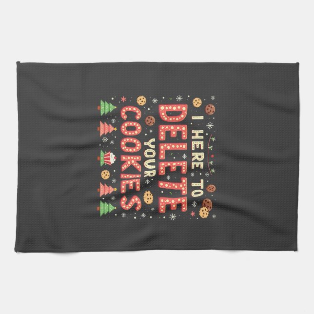 I'm Here to Delete Your Cookies Ugly Xmas Sweater  Tea Towel (Horizontal)