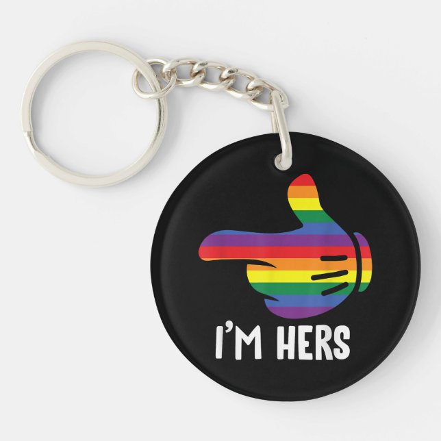 I'm Hers Rainbow Lesbian Couple Funny LGBT Pride M Key Ring (Front)