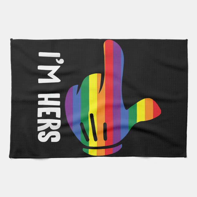 I'm Hers Rainbow Lesbian Couple Funny LGBT Pride M Tea Towel (Horizontal)