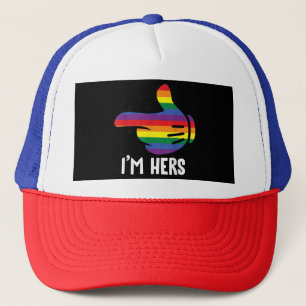 I'm Hers Rainbow Lesbian Couple Funny LGBT Pride M Trucker Hat